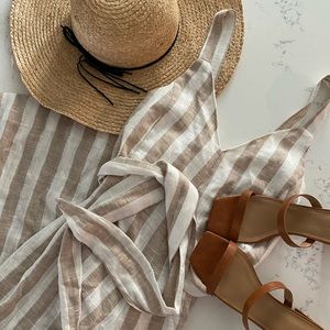 Wide leg neutral striped jumpsuit